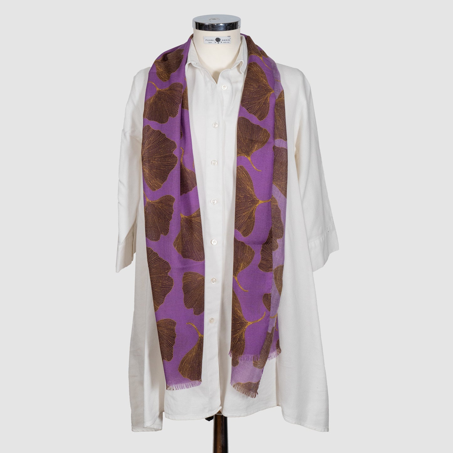 SCIARPA 100% LANA GINKO PURPLE AND GOLD