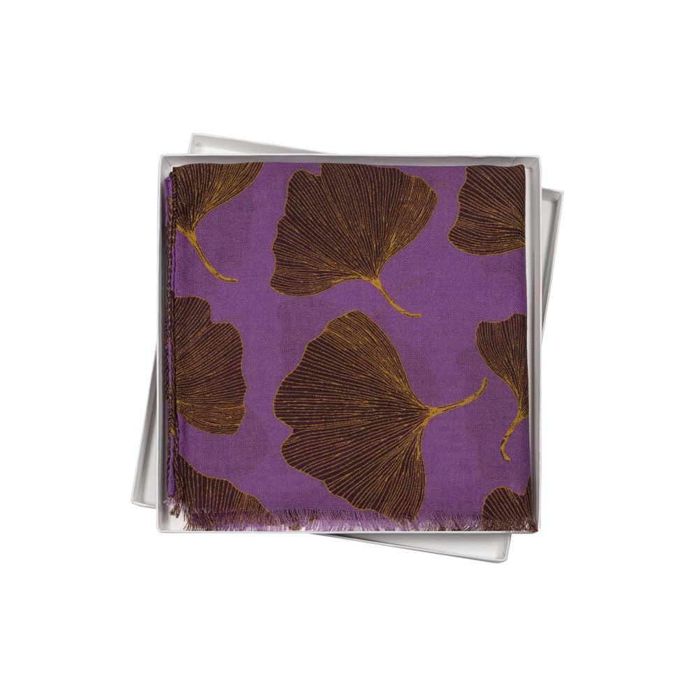 SCIARPA 100% LANA GINKO PURPLE AND GOLD