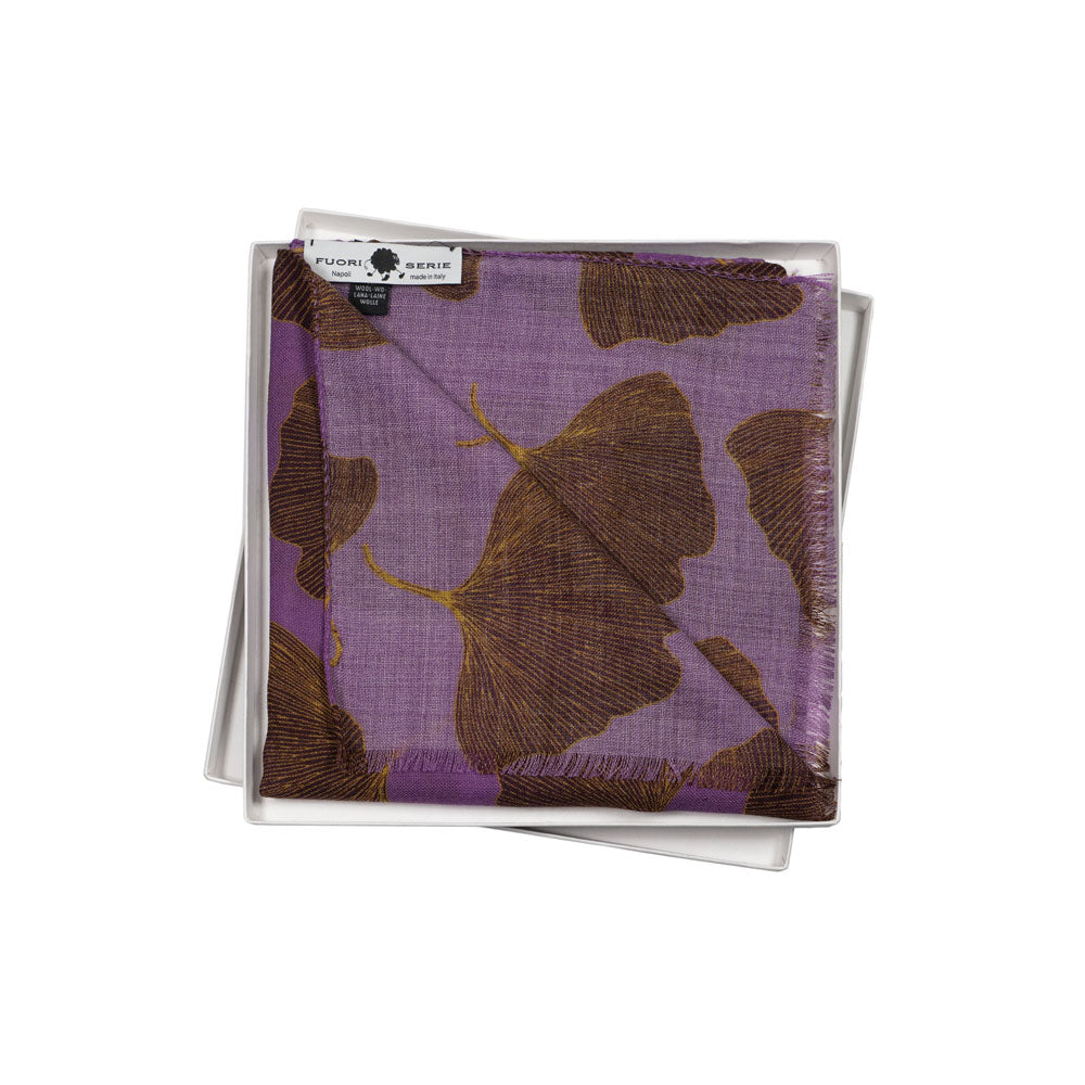 SCIARPA 100% LANA GINKO PURPLE AND GOLD